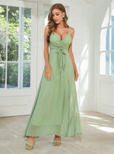 Green Chiffon Spaghetti Straps Split Party Dress