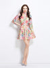 Lantern Sleeve Button Printed Short Dress