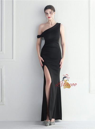 One Shoulder Split Prom Dress