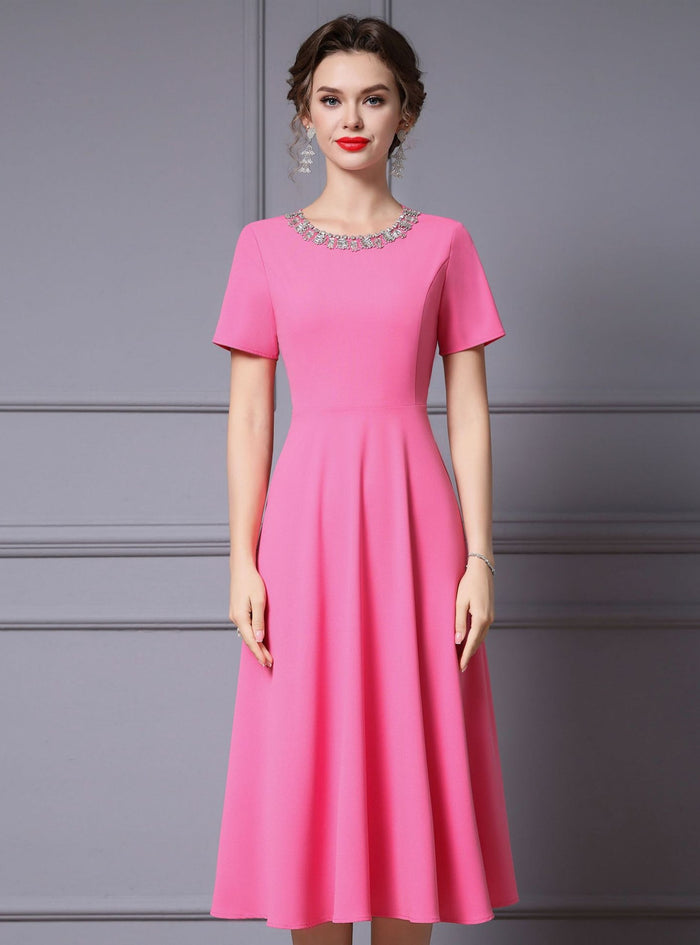 Pink Short Sleeve Beading Mother Of The Bride Dress