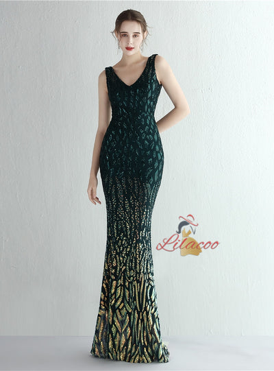 Mermaid V-neck Sequins Prom Dress