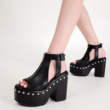 Waterproof Platform Retro Rivet High-heeled Sandals