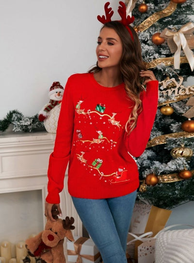 Embroidered Lovely Christmas Knitted Sweater