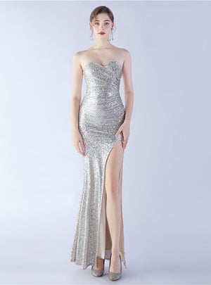 Mermaid Sequins Strapless Prom Dress