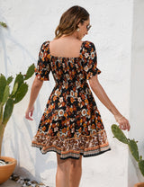 Bohemian Floral Print Short Sleeve Dress