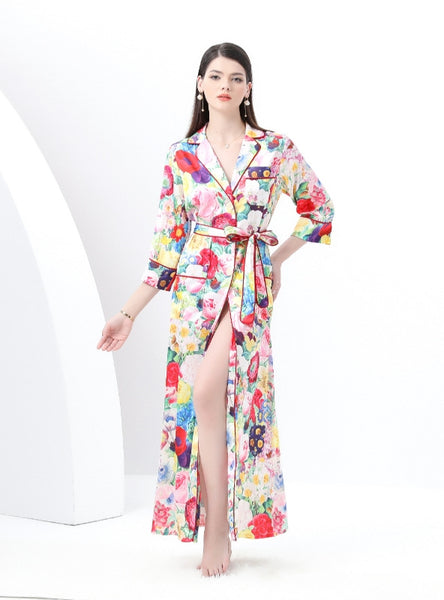Retro V-neck Long Sleeve Printed Dress