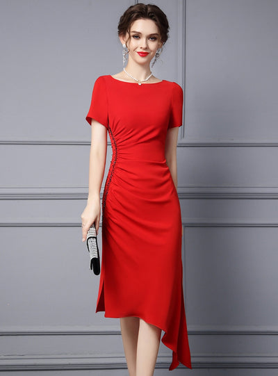 Red Beading Pleats Mother Of The Bride Dress
