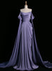 A-Line Purple Off the Shoulder Pleats Prom Dress