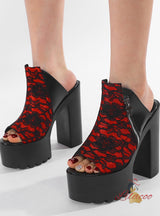 Lace Thick Soled Thick Heel Zipper Sandals