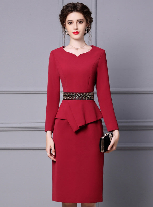 Burgundy Long Sleeve Mother Of The Bride Dress