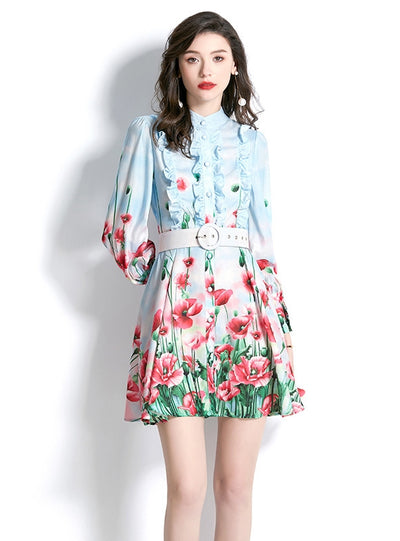 Pink Long Sleeve Printed Dress