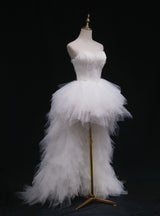 White Tulle Hi Lo Sweetheart Wedding Dress
