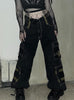 Heavy Metal Ribbon Spliced Pocket Jeans
