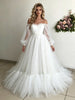 White Tulle Long Sleeve Wedding Dress