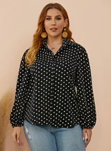 Large Size Loose Lantern Sleeve Polka Dot Shirt