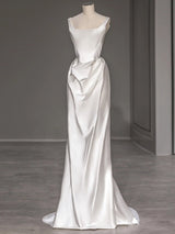 White Satin Straps Wedding Dress
