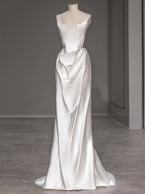 White Satin Straps Wedding Dress