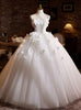 White Strapless Tulle 3D Flower Wedding Dress