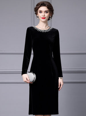 Black Long Sleeve Velvet Mother Of The Bride Dress