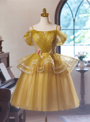 Yellow Sequins Tulle Homecoming Dress