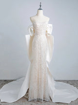 Ivory White Mermaid Sequins Pearls Wedding Dress