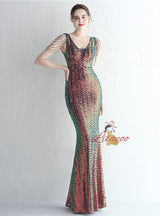 Mermaid Sequins V-neck Beading Prom Dress