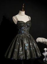 Black Tulle Sequins Beading Homecoming Dress