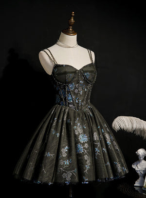 Black Tulle Sequins Beading Homecoming Dress