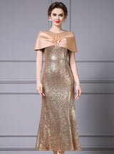 Gold Sequins Beading Crystal Mother Of The Bride Dress