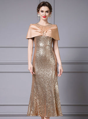 Gold Sequins Beading Crystal Mother Of The Bride Dress