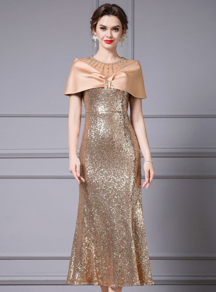 Gold Sequins Beading Crystal Mother Of The Bride Dress
