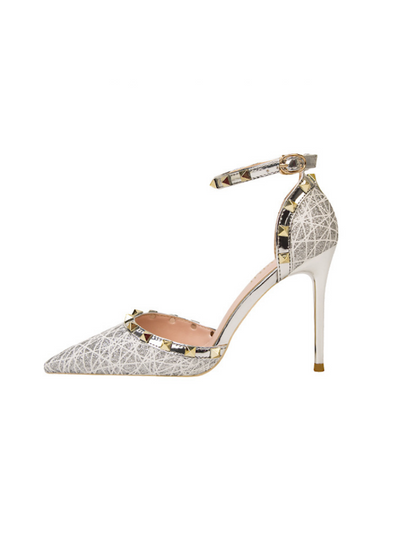 Thin-heeled Pointed Hollow Rivet Sandals