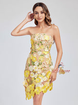 Heavy Industry Embroidery Flower Asymmetric Tube Top Dress