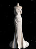 White Mermaid Satin One Shoulder Pleats Wedding Dress