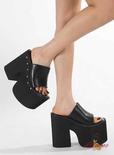 Ultra-high Heel Rivet Thick Heel Slippers
