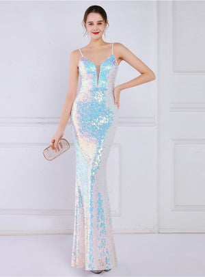 Mermaid Sequins Spaghetti Straps Prom Dress