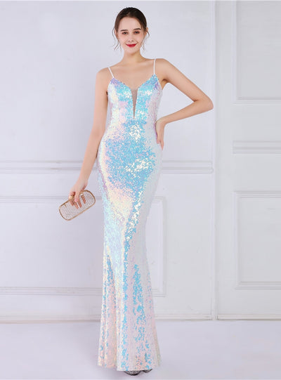 Mermaid Sequins Spaghetti Straps Prom Dress