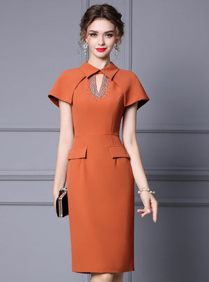 Orange Short Sleeve Mother Of The Bride Dress