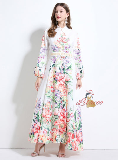 Women Long Sleeve Print Party Dress