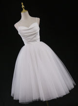 White Tulle Spaghetti Straps Short Wedding Dress