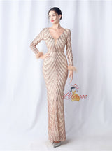 Long Sleeve Mermaid V-neck Prom Dress