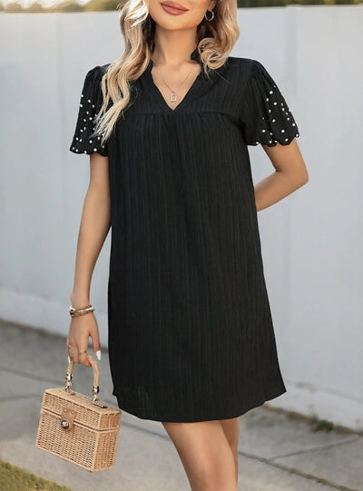 Loose Straight Beaded Lantern Sleeve Dress