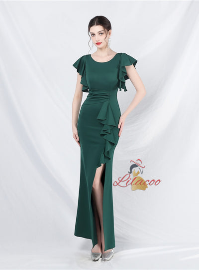 Mermaid Scoop Neck Split Prom Dress