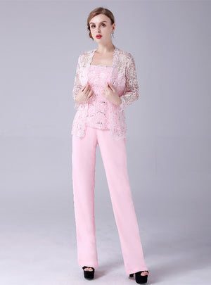 Pink 3 Piece Lace Mother Of The Bride Dress