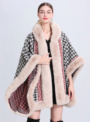 Hooded Loose Jacquard Knitted Cloak Shawl