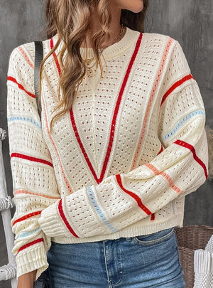 V-neck Striped Pattern Sweater