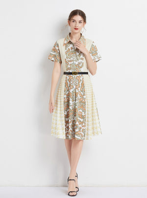 Short-sleeved Retro Floral Shirt Dress