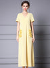 Yellow V-neck Pocket Mother of the Bride Dress
