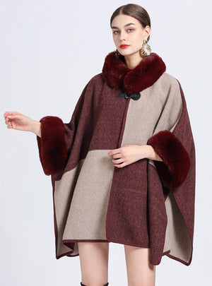 Colour Matching Shawl Cloak Knitted Coat