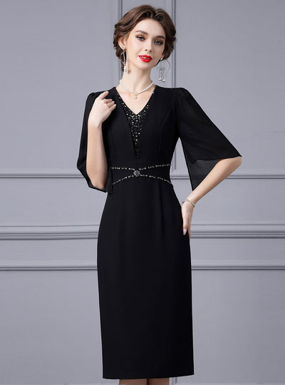 Black V-neck Beading Mother Of The Bride Dress